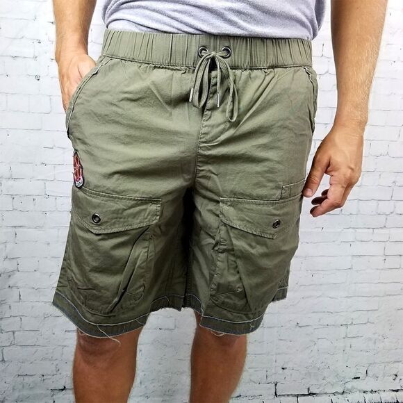 New Just Cavalli Men Khaki Shorts 2 Front 2 Flap Pockets Hiking Trunks US S, XS - Picture 1 of 6